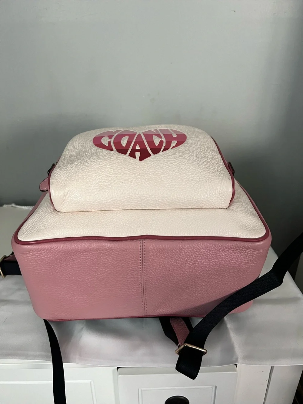 Coach Rare Court Stripe Heart Motif Backpack With Matching Wristlet